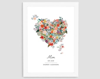 Mother's Day Gift, Personalized Mother Gift, Custom Mother Printable, Mom Gift, Flower Print, Personalized Heart Print, Wall Decor, CP2