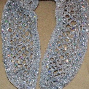 Crocheted Lace Collar Silver Metallic/Gray Sequins  or Head band (vegan)