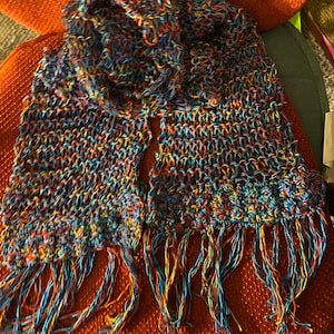 Pride Rainbow and Blues Cotton long knitted and crocheted scarf