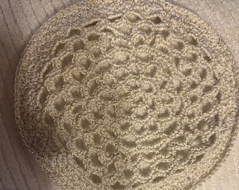 white/gold  Cotton Lace   5"  Ladies Yarmulkah