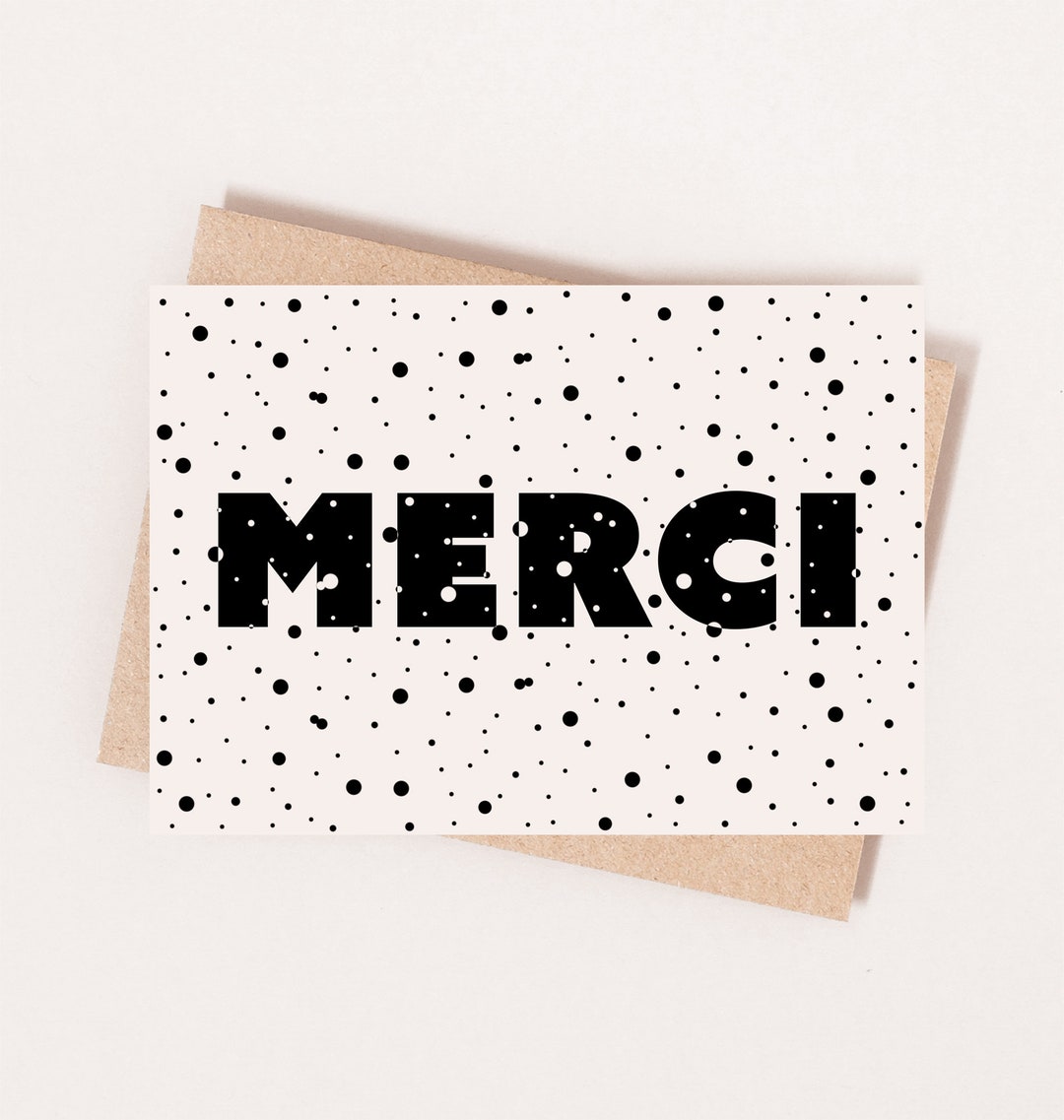 Merci, Thank You, French, Greeting Card, Polka Dot, Black and White ...