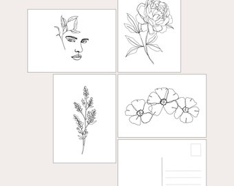 Set of floral illustration postcards, set of 4