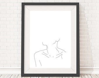 Art print, minimal line drawing of woman's neckline, minimal illustration, 5x7, A5, 8x10, A4, 11x14 and A3 sizes available