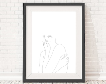 Female figure line drawing, figurative art print, black and white illustration, 5x7, A5, 8x10, A4, 11x14 and A3 sizes available