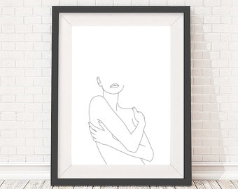 Minimal line drawing of female figure, figurative art print, black and white illustration, 5x7, A5, 8x10, A4, 11x14 and A3 sizes available