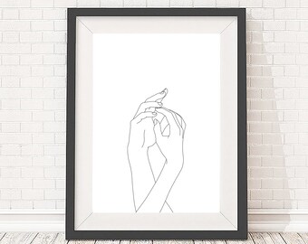 Hands line drawing illustration, 5x7, A5, 8x10, A4, 11x14 and A3 sizes available