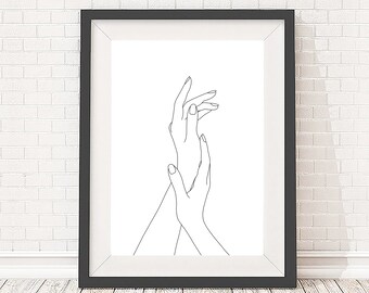 Framed or Unframed Art print, minimal hands line drawing, figurative illustration, 5x7, A5, 8x10, A4, 11x14 and A3 sizes available
