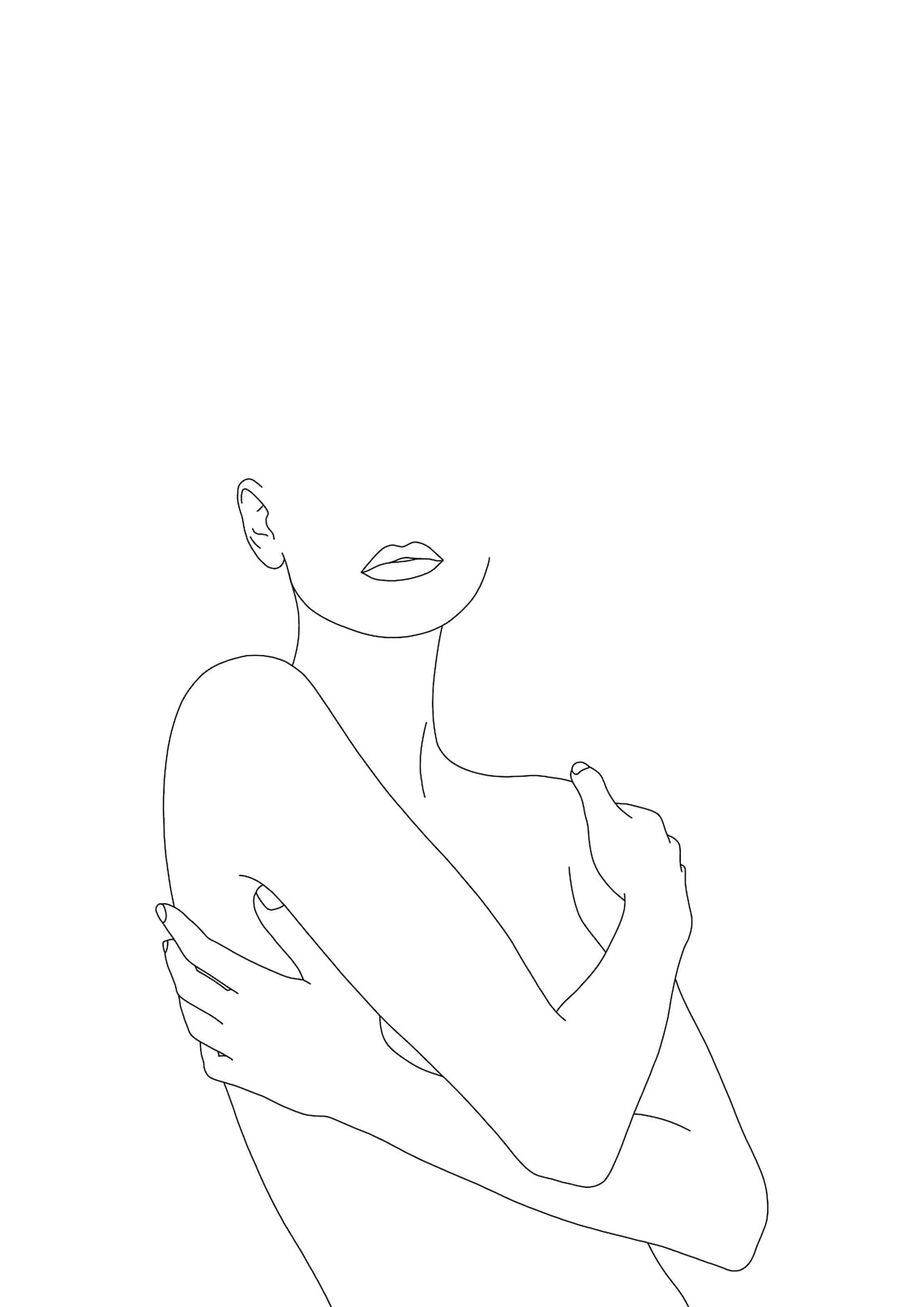 Minimal Line Drawing of Female Figure, Figurative Art Print, Black and