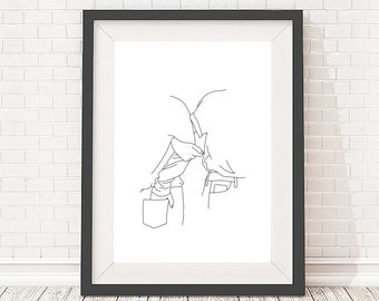 Art print, minimal fashion illustration, black and white line drawing, 5x7, A5, 8x10, A4, 11x14 and A3 sizes available