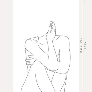 Art print, minimal line drawing of woman's nude body, black and white illustration, 5x7, A5, 8x10, A4, 11x14 and A3 sizes available image 5