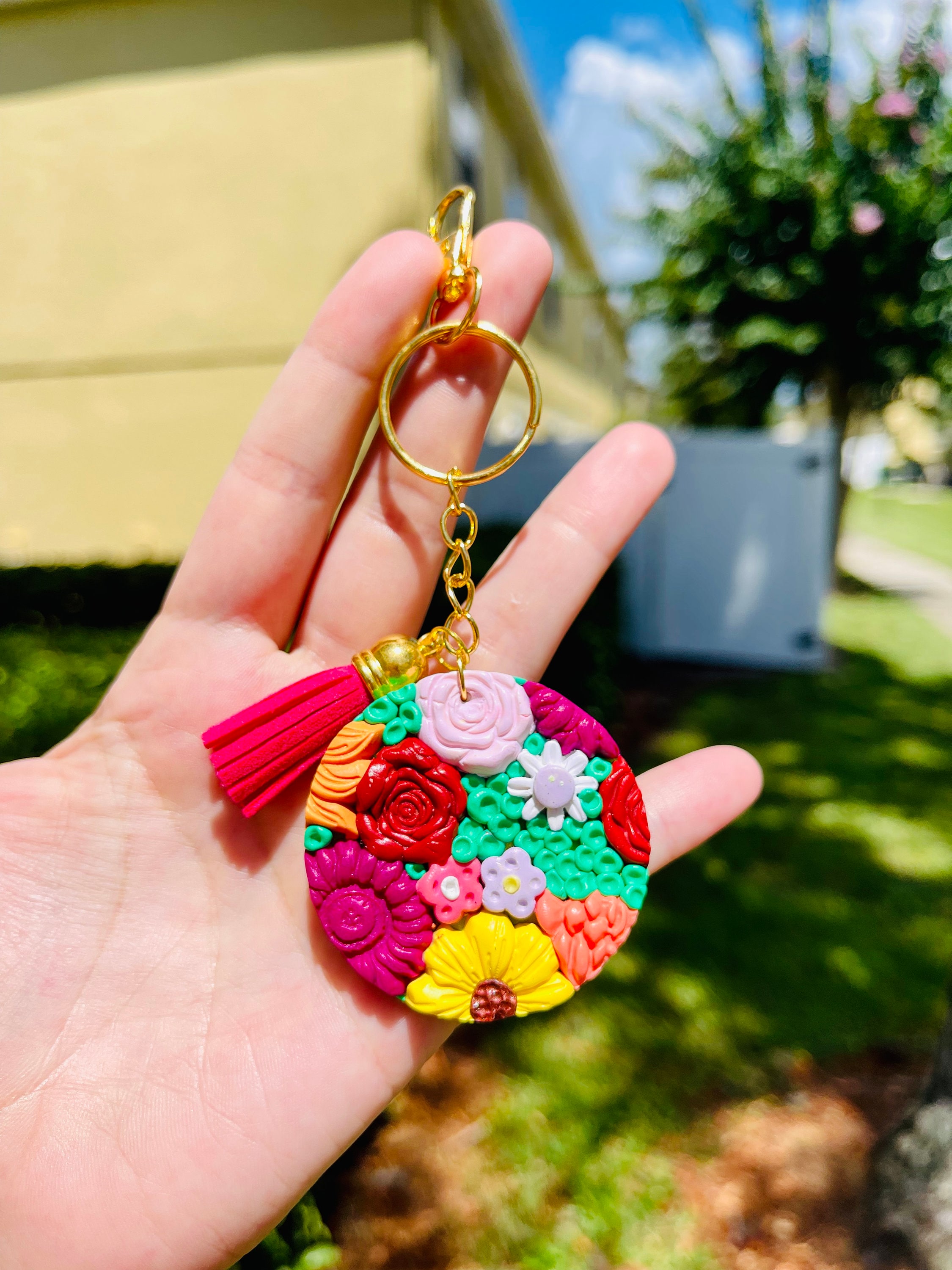 Mini Flower Garden Keychains Polymer Clay Keychains Green Etsy