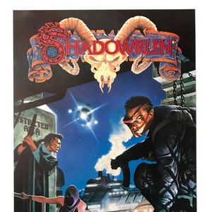 Shadowrun Data East video game promotional Poster, Cyberpunk, Collectible Art