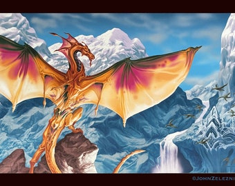 Dragon card game Playmat "Guardian", Magic the Gathering, Hand Signed, fantasy art, game accessory