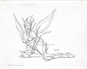 Sexy exotic Fairy ink drawing by award winning sci-fi fantasy artist John Zeleznik, collectible art