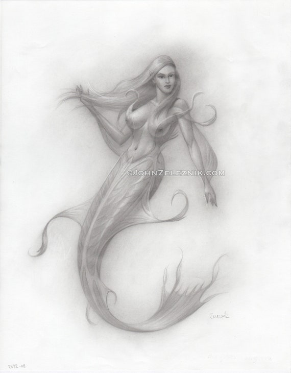 Sexy Mermaid Graphite Fantasy Art Sea Beauty Collectible - Etsy