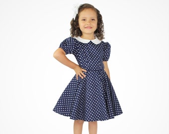 Ready to ship Girl's Blue and White Polka Dot Dress / I Love Lucy Inspired Dress