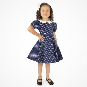 Mädchen Blau und Weiß Polka Dot Kleid / I Love Lucy Inspiriert Kleid Versandbereit