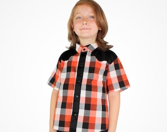 Boy's Orange and Black Plaid Western Top - Trick or Treat Top