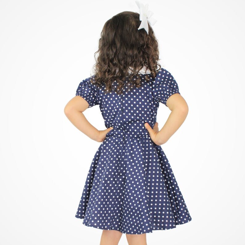 Ready to Ship Girl/'s Blue and White Polka Dot Dress I Love Lucy Inspired Dress