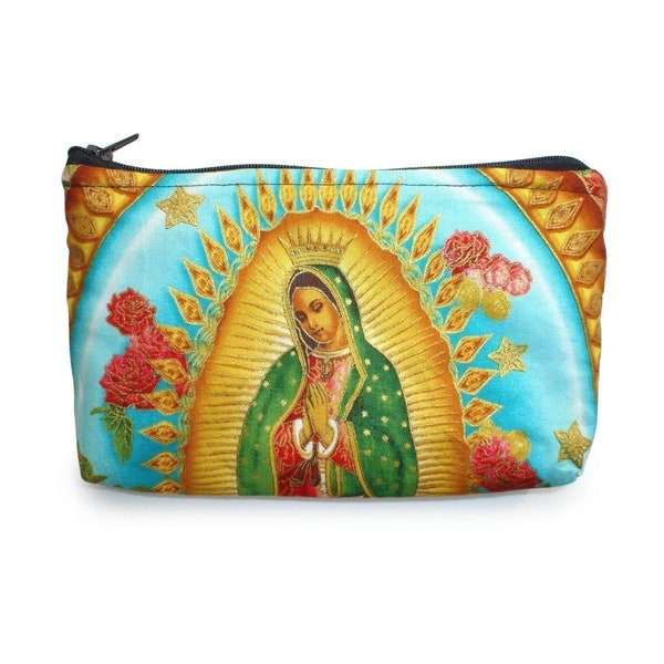 Mexican Virgin Mary Guadalupe wallet coin purse rockabilly- w/zipper Big enough 4 Make-up