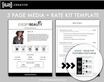 3-Page Media Kit modèle | Dossier de presse pour les blogueurs & influenceurs | Tarif feuille | Téléchargement numérique | « Simplicité » »