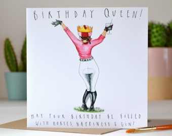 Birthday Queen Equestrian Gin Lover Card