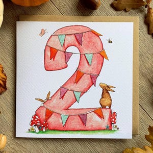 Gepersonaliseerde kaart voor leeftijd 2 | 2e verjaardagskaart | Roze 2e verjaardag