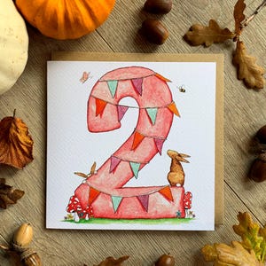 Carte personnalisée pour l'âge de 2 ans | 2ème carte d'anniversaire | Rose 2e anniversaire