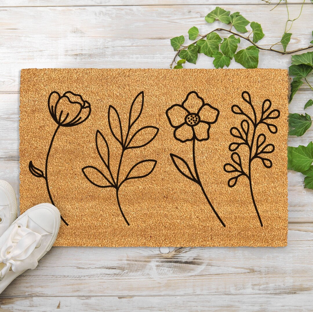 Flowers Door Mat Sylish Line Housewarming Gift Home Etsy