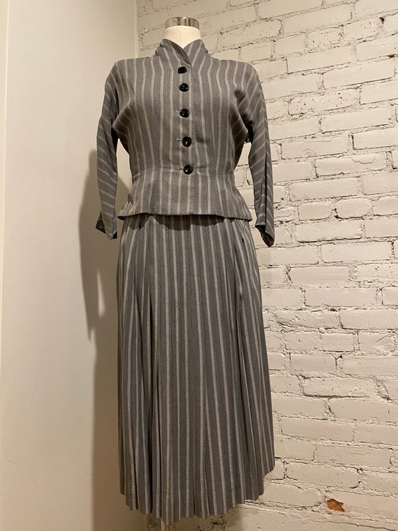 Vintage 1940s Marie Phillips Striped Skirt Suit