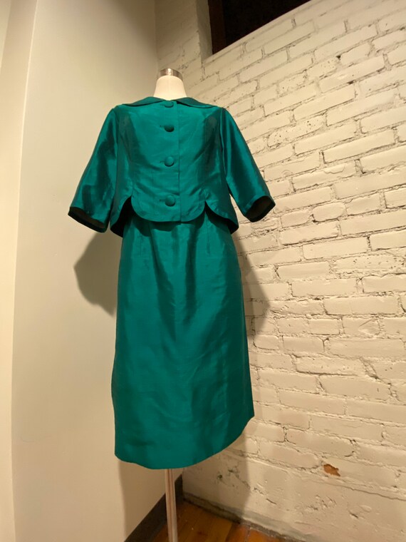 1950s Emerald Green Raw Silk Suit - Volup