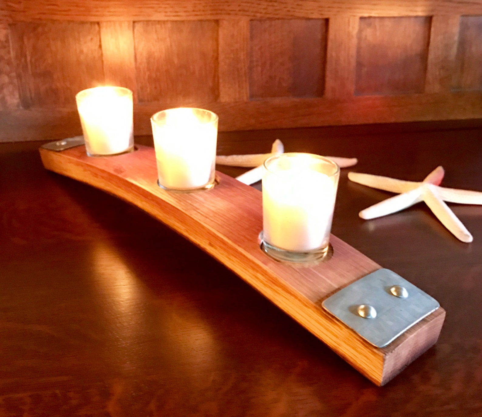 Wine barrel short stave candle holder with 2 hoop accents Etsy