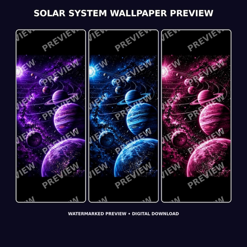 Solar System Phone Wallpaper Set | Purple Blue Pink Space Backgrounds ...