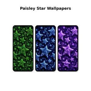 Paisley Star Phone Wallpapers Set of 3, Green Blue Purple Celestial Backgrounds