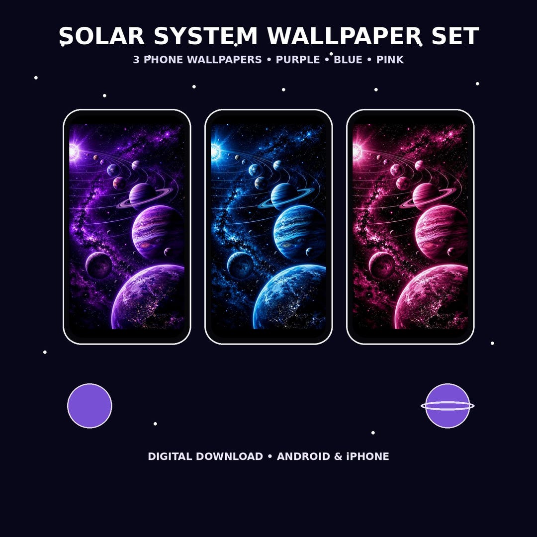 Solar System Phone Wallpaper Set | Purple Blue Pink Space Backgrounds ...