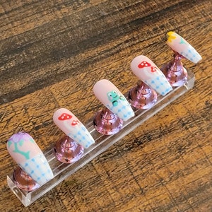 Cottagecore Gingham French Tip Medium Coffin Nails!