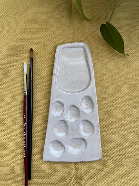Ceramic Paint Palette, Handmade paint palette, White Line