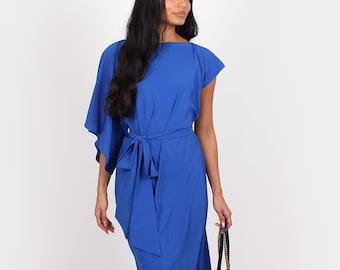 Geisha One sleeve Midi Dress Blue