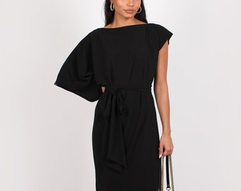 Geisha One Sleeve Midi Dress Black