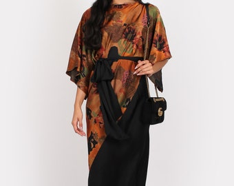 Maria Batwing Printed Midi Dress Brown and Rust