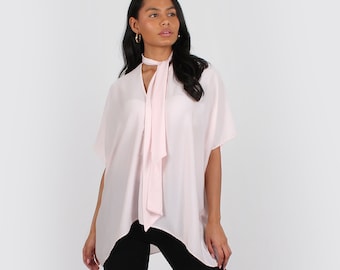 Evie tie neck Blouse pale pink