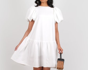 Clarice Puff Sleeve Dress in white