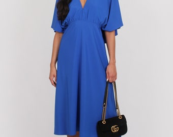 Lacy Halter Neck Cape Midi Dress Blue