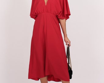 Lacy Halter Neck Cape Midi Dress Red