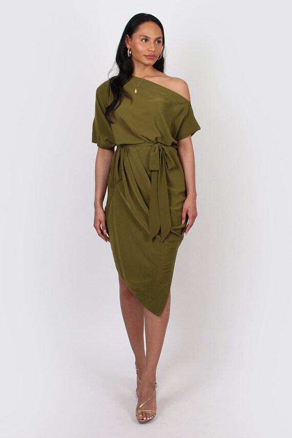 Elegant Moss Colored Wedding Guest Dress for Timeless Grace