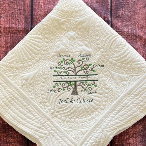 Family Reunion Quilt Our Family Tree Blanket Personalized Quilt Custom Embroidered Family Tree Blanket Heirloom Throw Blanket Bedding