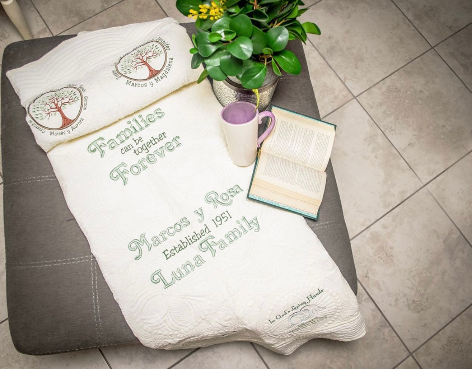 Our Family Tree Blanket Personalized Quilt Custom Embroidered Etsy