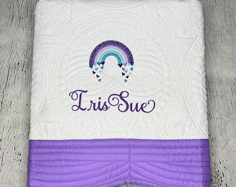 Rainbow Boho Personalized Blanket Heirloom Baby Quilt, Monogrammed Baby Quilt, Baby Blanket,