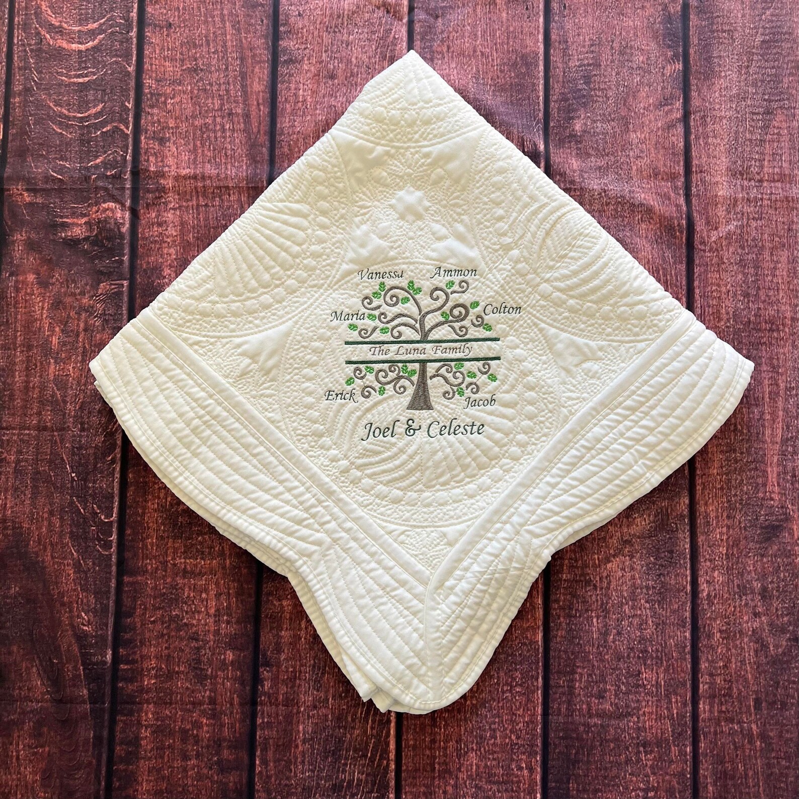 Our Family Tree Blanket Personalized Quilt Custom Embroidered Etsy