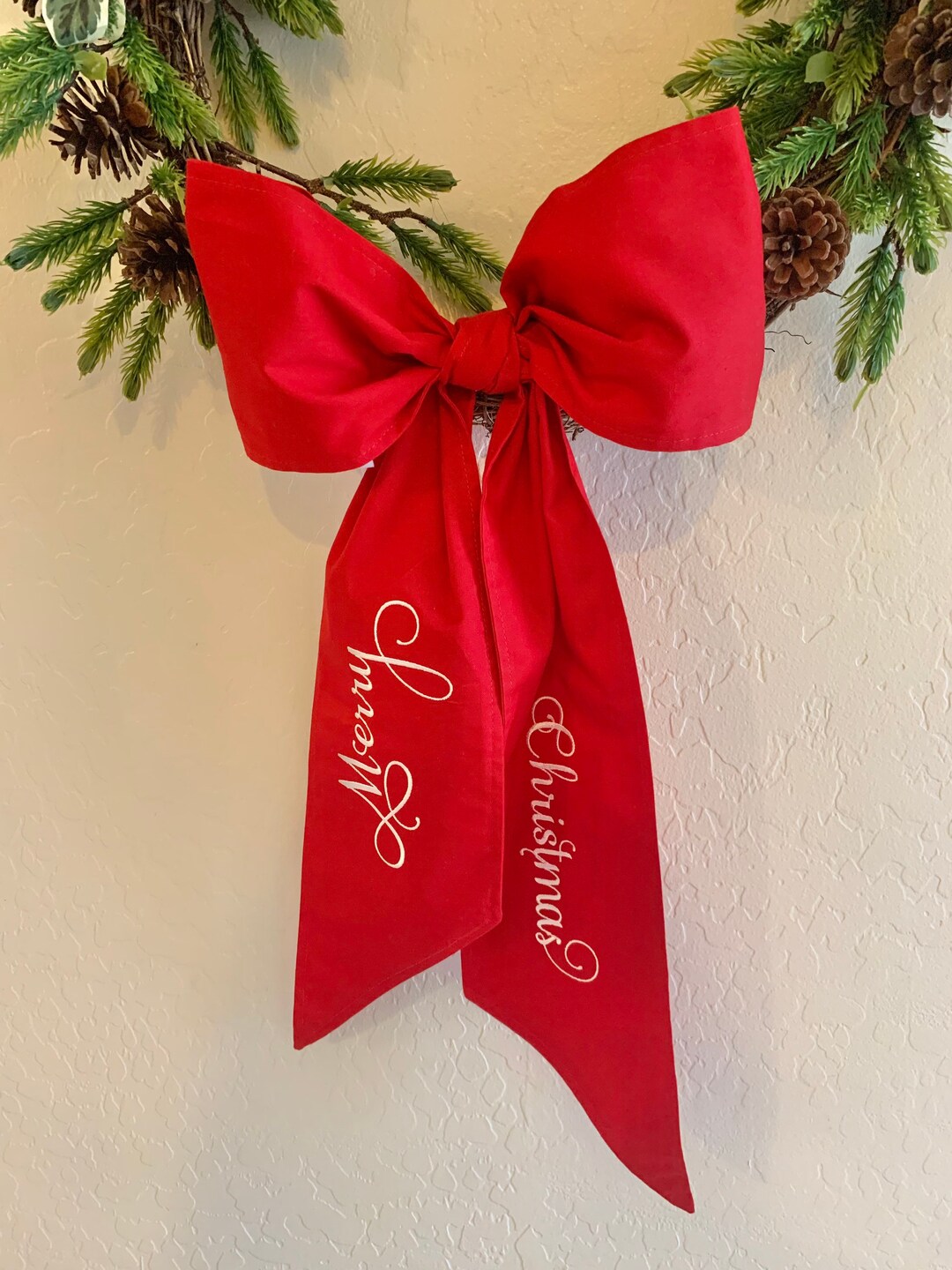 Wreath Merry Christmas Bow Tie, Gift Bag or Large Gift, Photo Prop, Big